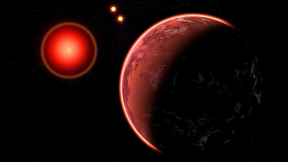 Planeta Proxima B, orbitando Proxima Centauri, uma Estrela Anã Vermelha.