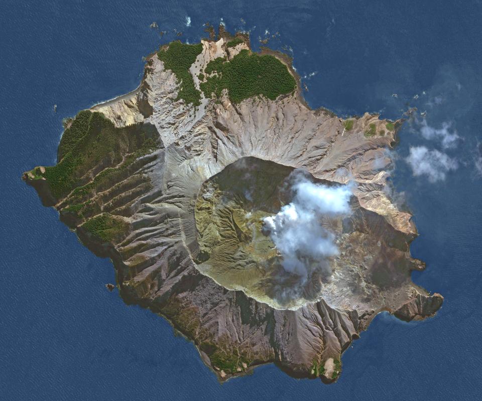 DigitalGlobe satellite image of Whakaari, White Island, Bay of Plenty, New Zealand.