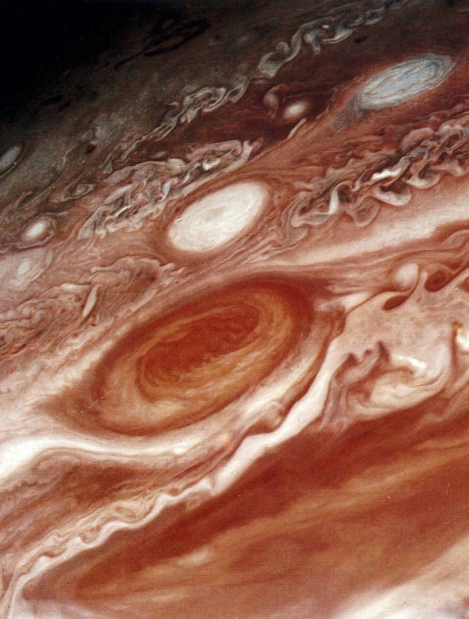 Voyager 1's close up of the Great Red Spot on Jupiter.