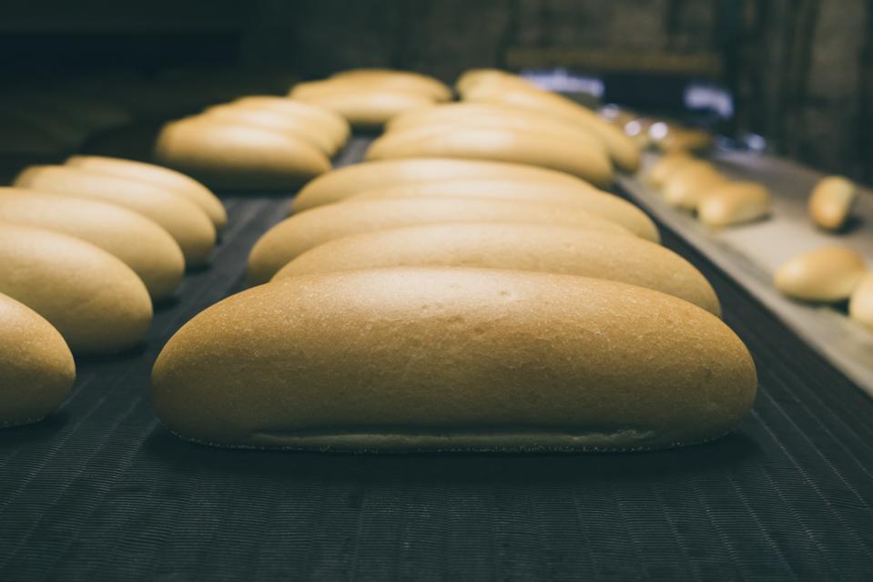 Fresh bread in bakery factory