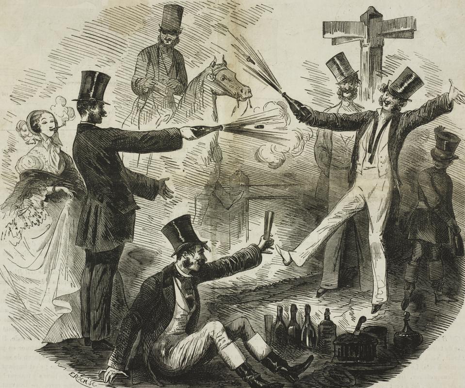 A duel with bottles of champagne