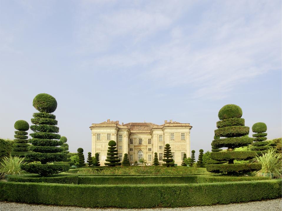 View of Guarene castle from the garden, luxurious hotel, Piedmont
