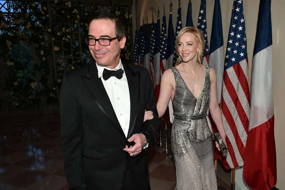 Steven Mnuchin and Louise Linton at the White House on April 24, 2018.