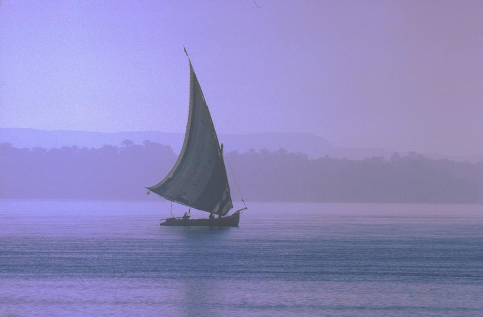 Felucca sail boat on the Nile river, 1977...