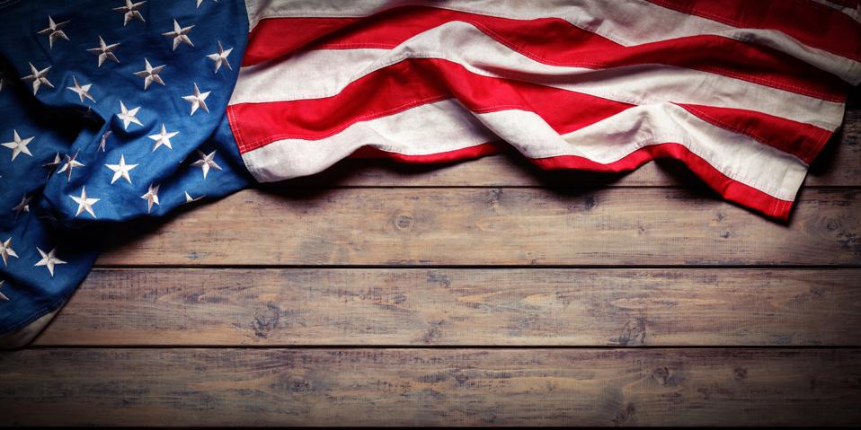 American Flag On Wooden Table - Independence Day - Grunge Textures