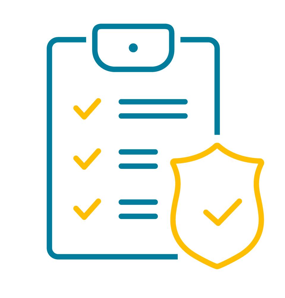 Checklist with shield line icon, data document security. illustration